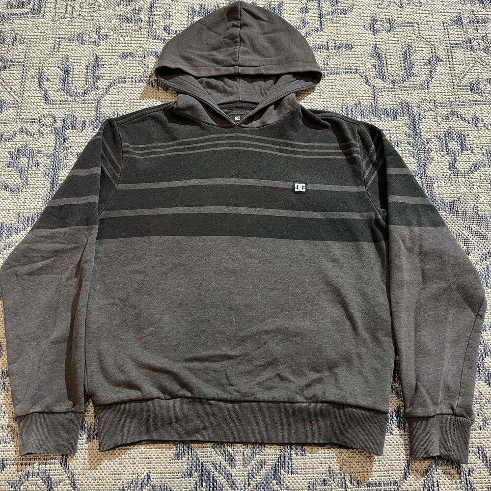 VTG Y2K DC Skateboarding Gray Striped Graphic Hoodie SZ S